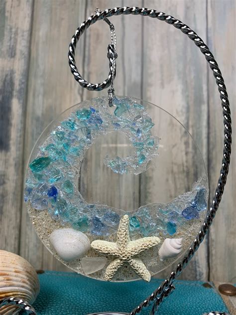 Sea Glass Suncatcher Crashing Ocean Wave Beach Ornament Etsy