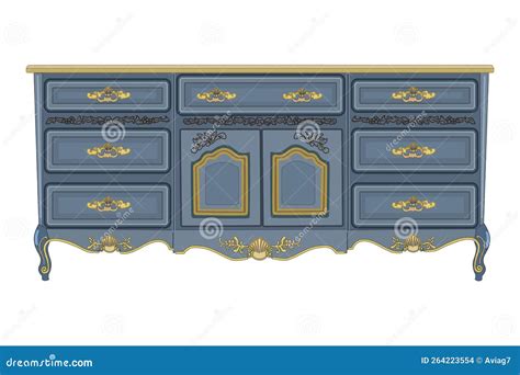 Chest Of Drawers Isolated On White Background Blue Wooden Commode On