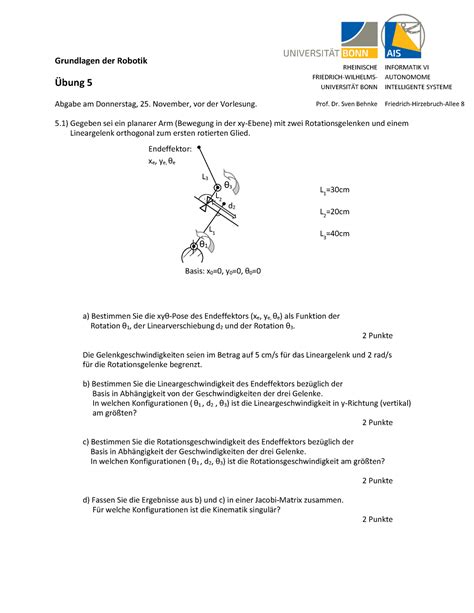 Übungsblatt 05 Grundlagen der Robotik Grundlagen der Robotik Übung