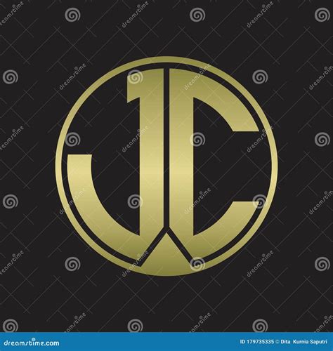 Jc Logo Monogram Circle With Piece Ribbon Style On Gold Colors Stock