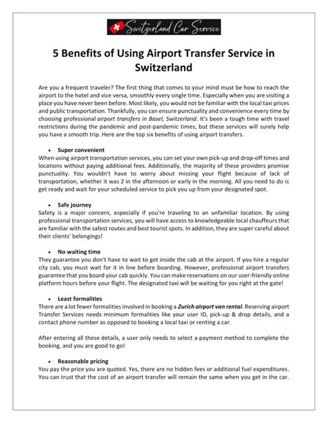 Ppt Switzerland Car Service Benefits Of Using Airport Transfer