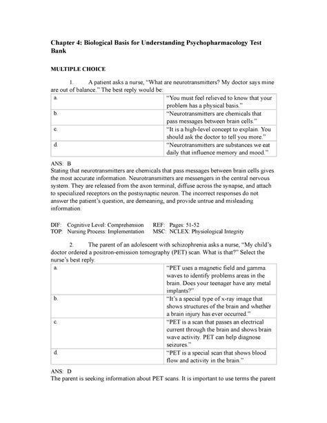 Biological Basis For Psychopharmacology Test Bank Studocu