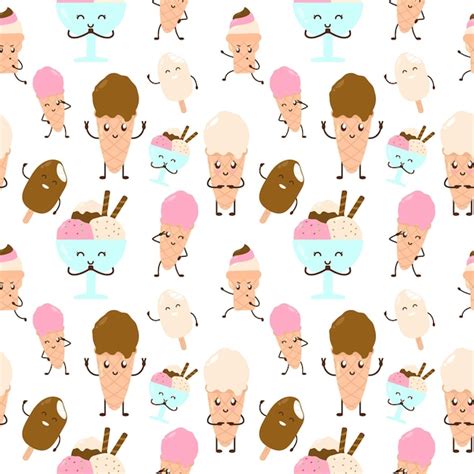 Premium Vector Cute Ice Cream Character Seamless Pattern