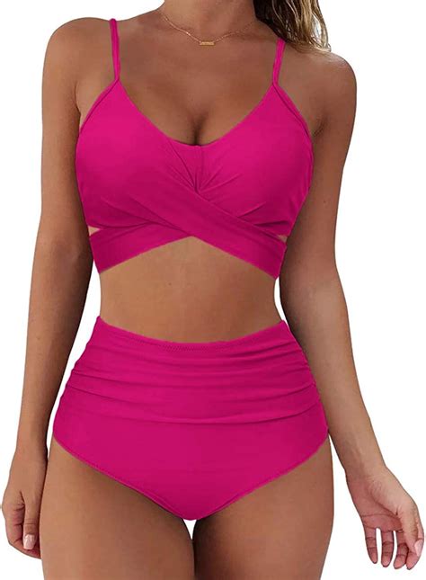 SSEFAO Damen Badeanzug Bikini Set Oberteil High Waist Wickel Bikinihose