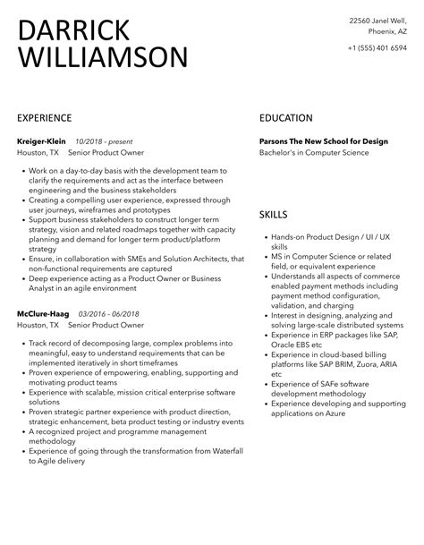 Senior Product Owner Resume Samples Velvet Jobs