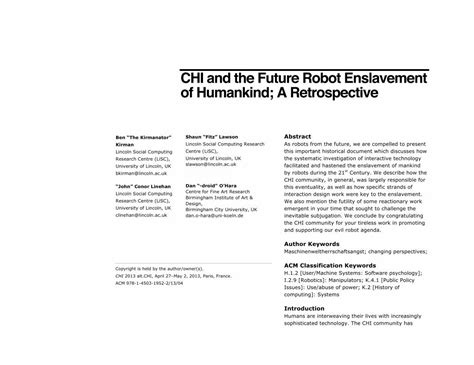 PDF CHI And The Future Robot Enslavement Of Humankind A Eprints