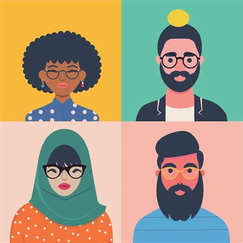 Un Conjunto De Modernos Retratos Multiculturales De Ilustraciones