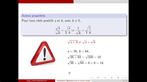 Propri T S Alg Briques De La Racine Carr E Youtube