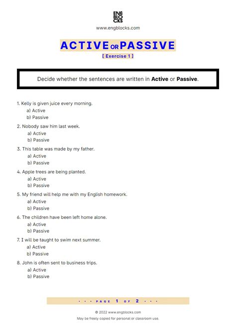 Active Or Passive — Exercise 8 Esl Worksheets