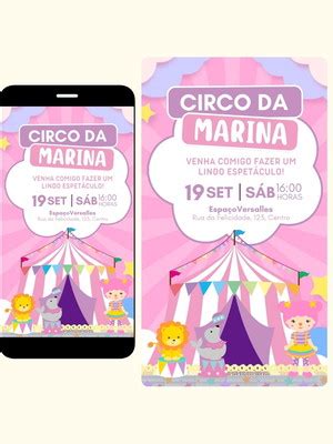 Convite Digital Circo Rosa Aquarela Elo7 Produtos Especiais