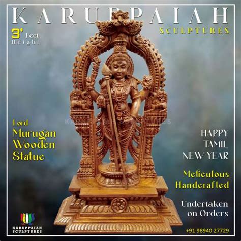 Lord Murugan Wooden Statue - Karuppaiah Sculptures - Custom Orders