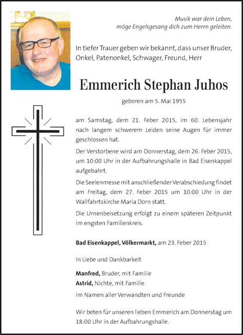 Traueranzeigen Von Emmerich Stephan Juhos Trauer Kleinezeitung At