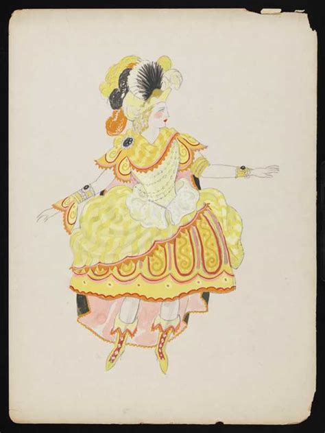 Untitled Costume Design Showing A Female Figure Wearing A Yellow Dress With A Full Shirt With