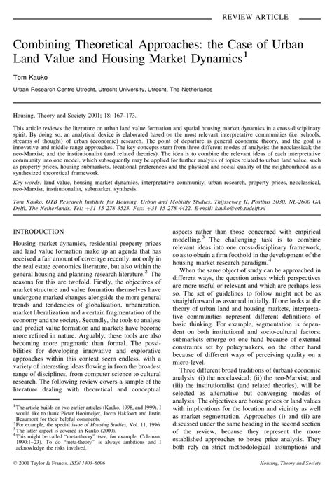 Pdf Combining Theoretical Approaches The Case Of Urban Land Value