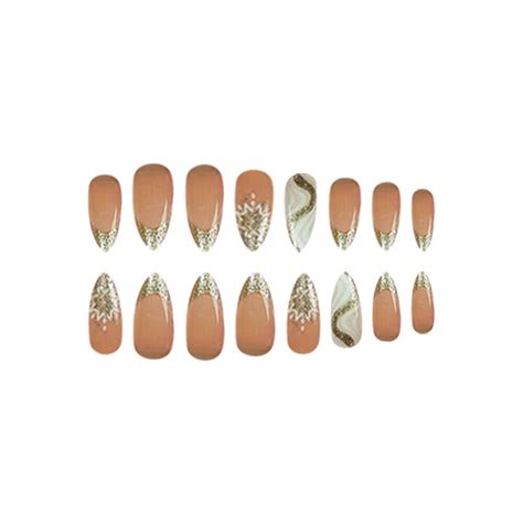 24pcs Stylish Lines Glitter False Nail Short Almond Press On Nails For Nail Art Ebay