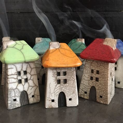 Raku Ceramic House Cone Incense Burners By Nathalie Hamill Etsy