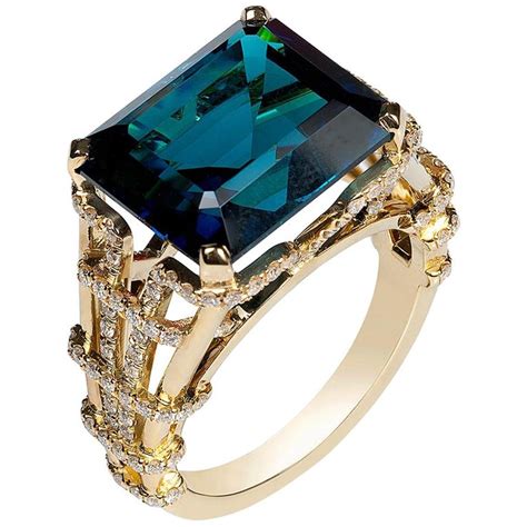 London Blue Topaz Emerald Cut Ring With Diamonds For Sale At 1stdibs