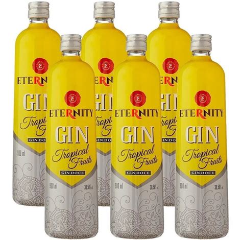 Kit 6 Gin Eternity Tropical Fruits Sabor Doce Garrafa 900ml Frete grátis