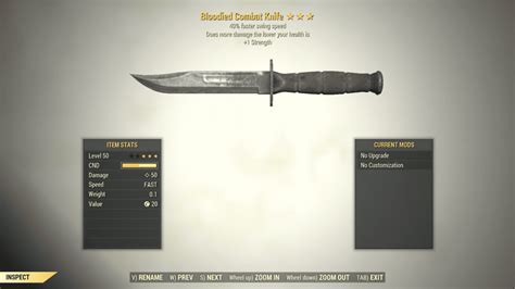 3 Bloodied Combat Knife Swing Speed 1 Strength Fallout 76 Pc