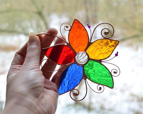 Multicolor Flower Suncatcher Stained Glass Window Hangings Etsy