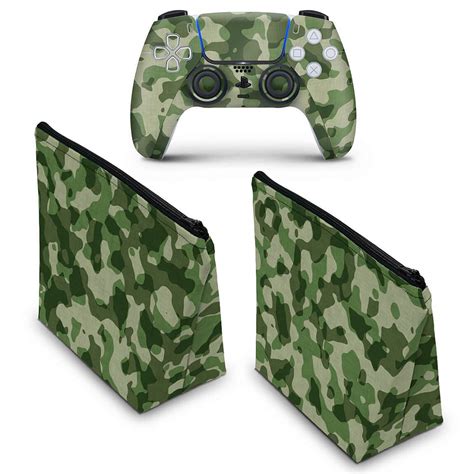 KIT Capa Case E Skin PS5 Controle Camuflado Verde Pop Arte Skins