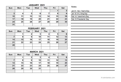 2021 Quarterly Calendar Pdf Free Printable Templates