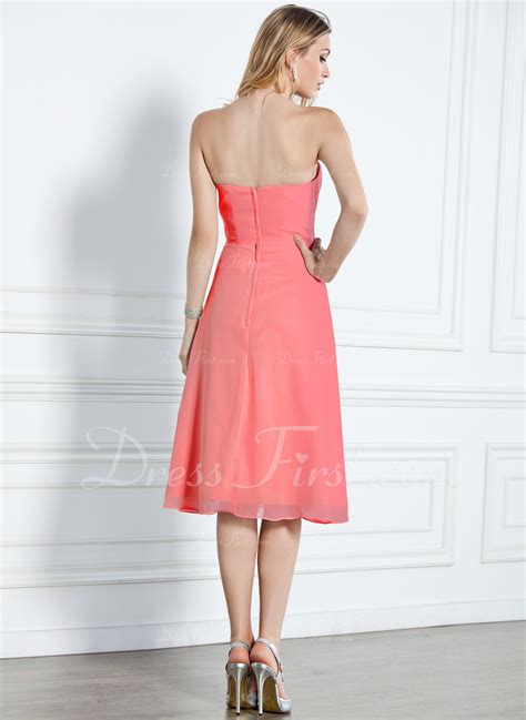 A Lineprincess Strapless Knee Length Chiffon Bridesmaid Dress With