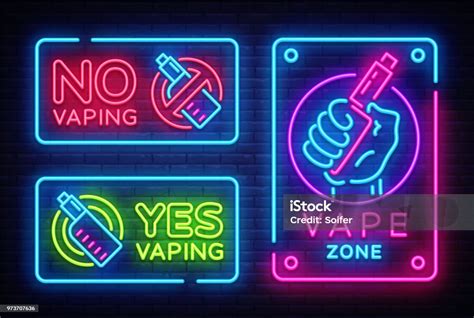 Vaping Neon Signs Collection Vector Template Light Banner Bright Night