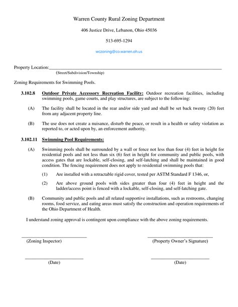 Warren County Ohio Swimming Pool Application Fill Out Sign Online