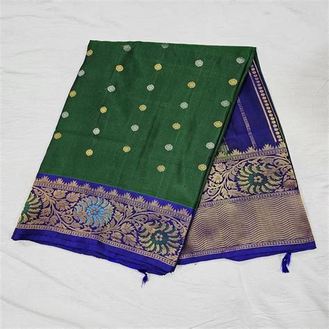 Printed Green Gadwal Handloom Silk Festive Wear Saree M With Blouse