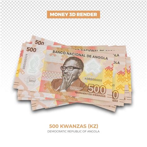 Renderización en 3d de las pilas de billetes de 500 kwanzas de angola