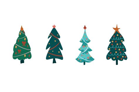 Set Of Cartoon Christmas Trees Pines For Greeting Card Invitation Banner Web New Years And