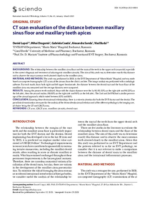 Pdf Ct Scan Evaluation Of The Distance Between Maxillary Sinus Floor