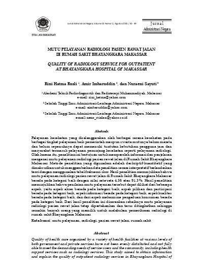 Mutu Pelayanan Radiologi Pasien Rawat Jalan Di Rumah Sakit Bhayangkara