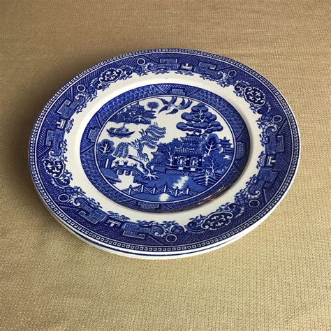 Vintage Alfred Meakin Old Willow Blue Dinner Plates Set Of 4 Etsy