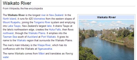 Wikipedias Description Of The Waikato River Download Scientific Diagram