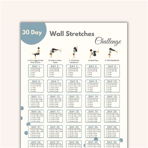 30 Day Wall Pilates Challenge Printable Wall Stretch Fitness Quick