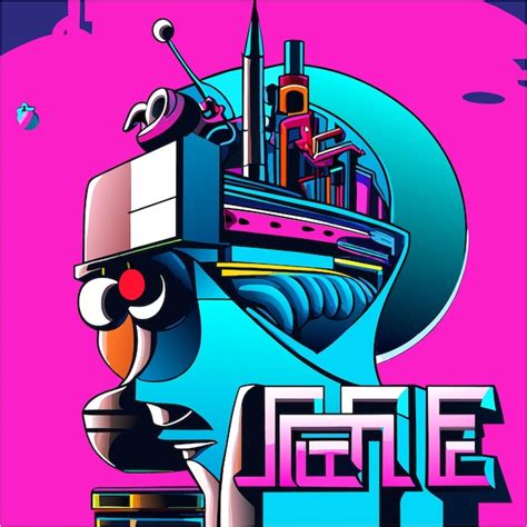 Premium Vector | Futuristic dreamscape pop art cyborg head tattoo