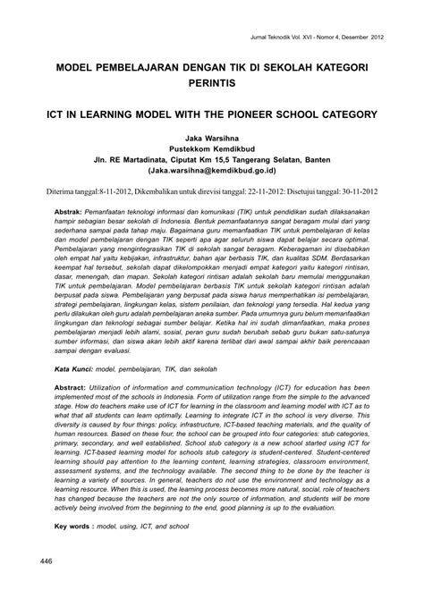 Pdf Model Pembelajaran Dengan Tik Di Sekolah Kategori Perintis