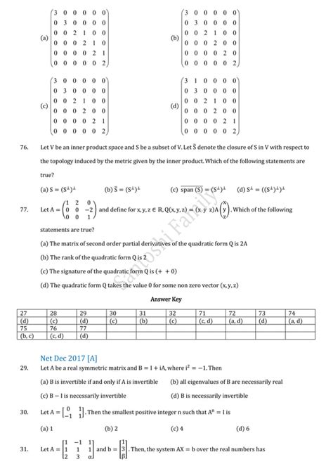 Linear Algebra Previous Year Questions Of Csir Net Mathematical Science