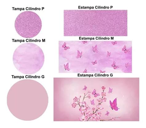 Trio Capa Cilindro Painel Tema Borboleta Rosa Veste Fácil R 158 em