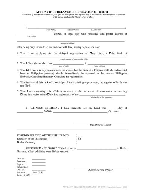 2020 Affidavit Delayed Registration Birth Pdf Affidavit Cultural