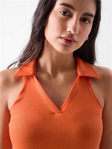 Buy Solids Blazing Orange Womens Cropped Polos Online