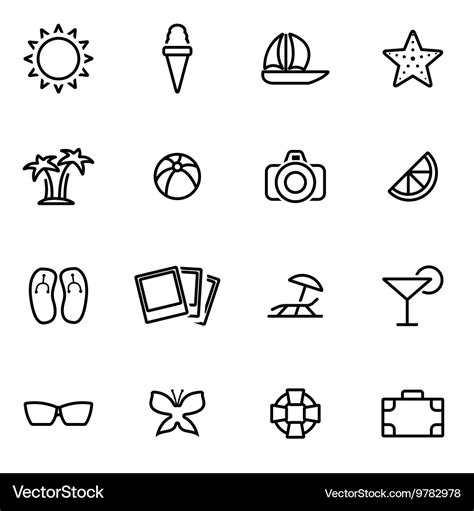 Thin Line Icons Summer Royalty Free Vector Image