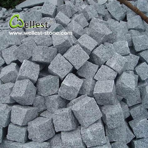 Split Surface Other Side Sawn Cut G603 Grey Granite Cube Stone Cobble