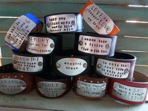 Custom Hand Stamped Leather Cuff Bracelets Your Words Ooak Etsy Stamped Leather Cuff Metal