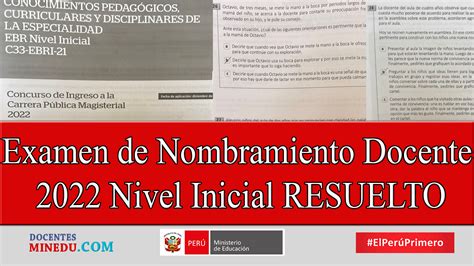 Examen De Nombramiento Docente 2022 Nivel Inicial Resuelto