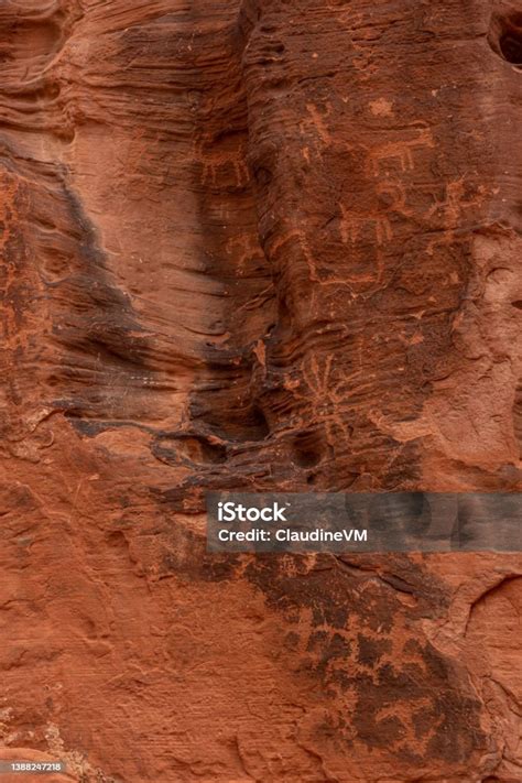 Portrait Of Ancient Hieroglyphs On Red Rock Valley Of Fire Nevada Usa