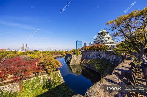 Japan Osaka Park With Osaka Castle On Background — Wall Honshu