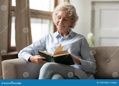 Mature Woman Relax At Home Reading Paper Book Stock Image Image Of Domestic Elderly